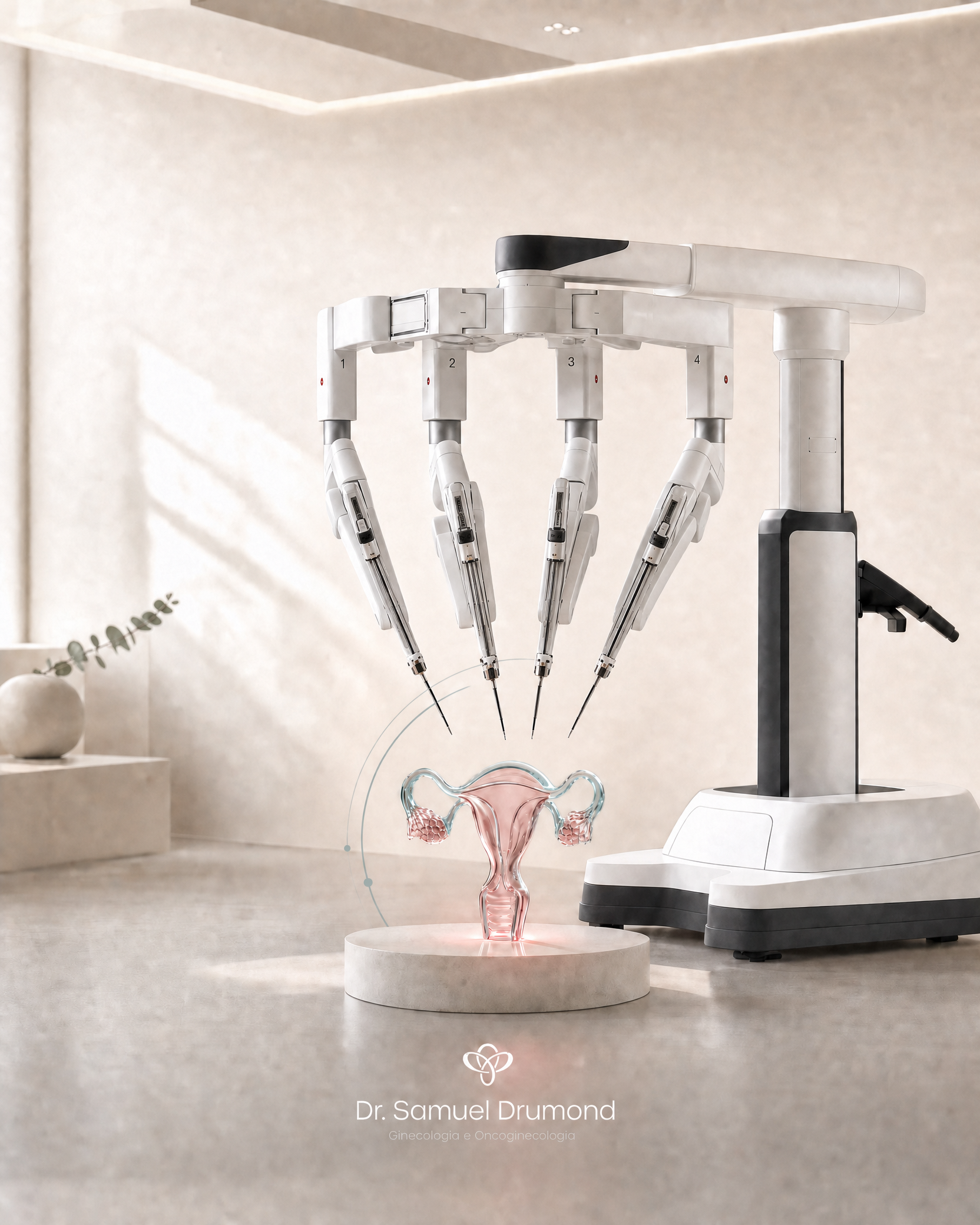 Ilustração representativa de cirurgia robótica ginecológica